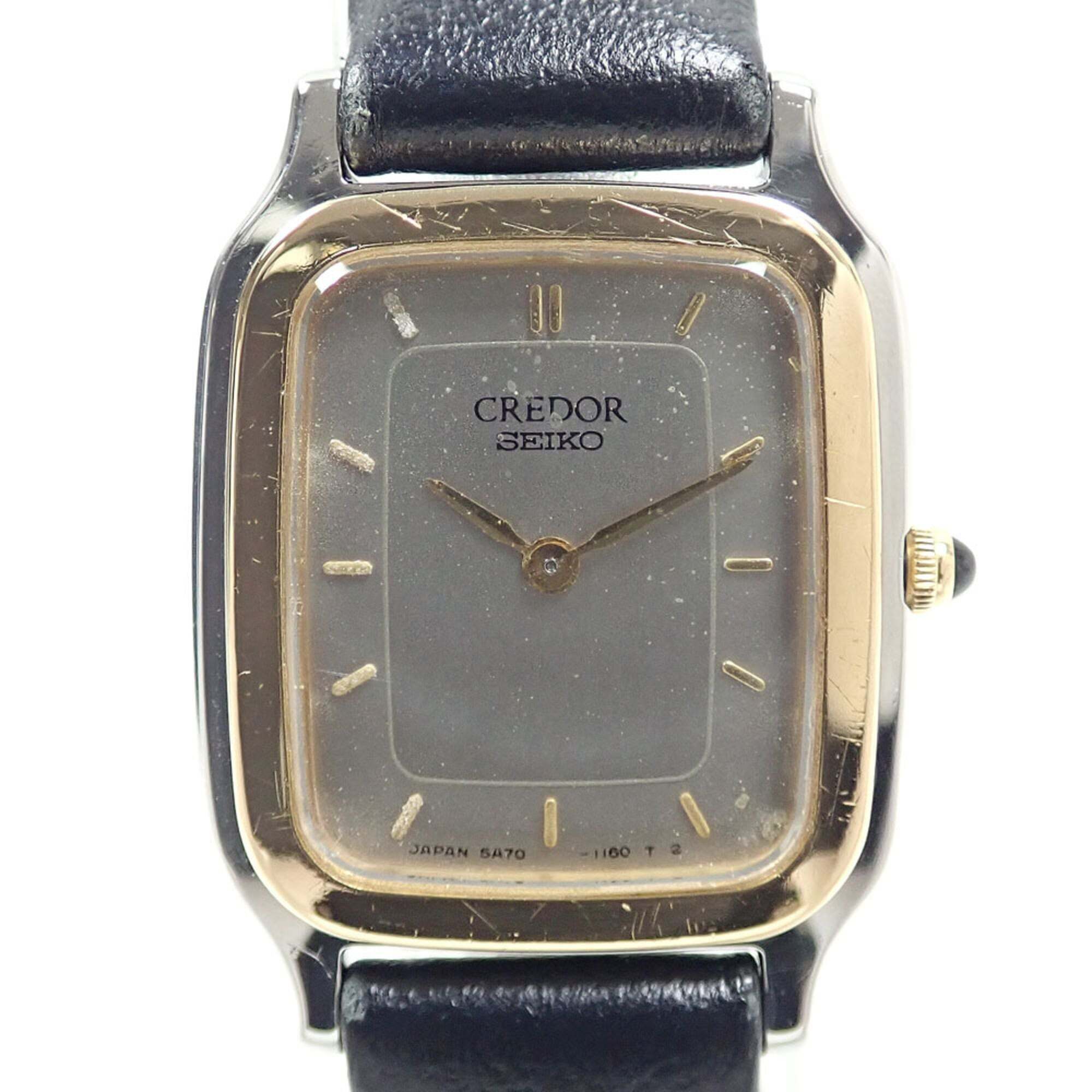 Seiko Credor Ladies Quartz Watch 18k Yellow Gold Stainless Steel Leather S